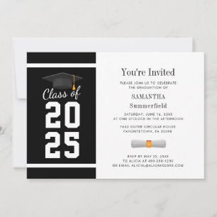 Invitation Graduation photo moderne noir blanc noir 2025