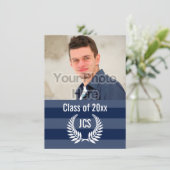 Invitation Graduation photo Monogramme Laurel Bleu Bleu Bande (Debout devant)
