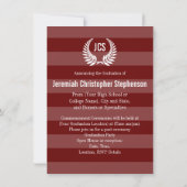 Invitation Graduation photo Monogramme Laurel Red Maroon Stri (Dos)