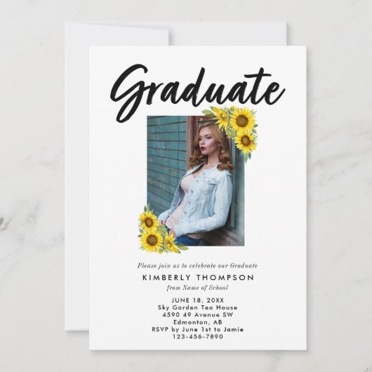 Invitation Graduation Photo Party fêter le tournesol Script (Devant)
