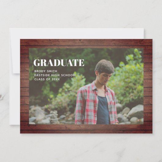 Invitation Graduation Photo Plaque en bois rustique (Devant)