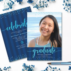 Invitation Graduation photo turquoise script de parties scint