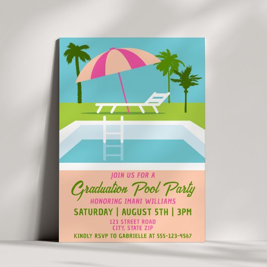 Invitation Graduation Pool Party Summer Tropical Poolside