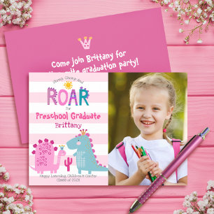 Invitation Graduation préscolaire Photo Dinosaures Girl Cute 