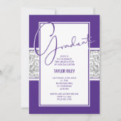 Invitation Graduation Purple et Grey Damask (Devant)
