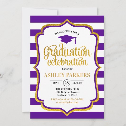 Invitation Graduation - Purple Gold White (Devant)