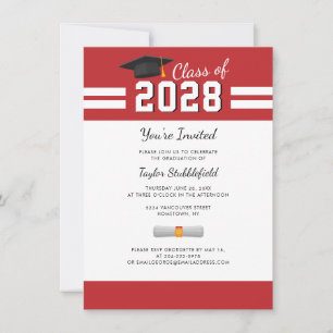 Invitation Graduation Red White Grad 2024 Party
