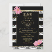 Invitation Graduation Rose Daisies noir dentelle Blanche rayu (Devant)