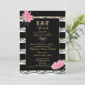 Invitation Graduation Rose Daisies noir dentelle Blanche rayu (Debout devant)