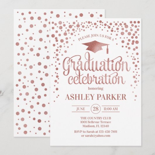 Invitation Graduation - Rose Gold White (Devant / Derrière)