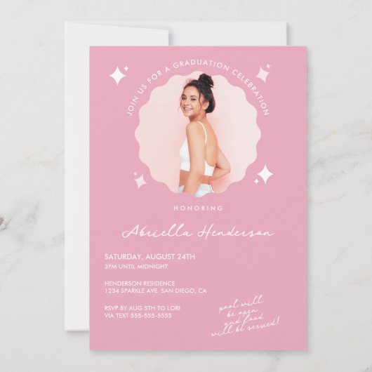 Invitation Graduation rose moderne et rétro (Dos)