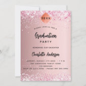 Invitation Graduation rose pâle parties scintillant fille (Devant)
