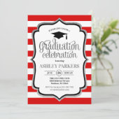 Invitation Graduation - Rouge Blanc Argent Noir (Debout devant)