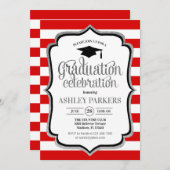 Invitation Graduation - Rouge Blanc Argent Noir (Devant / Derrière)