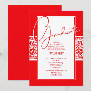 Invitation Graduation rouge et blanc Damask