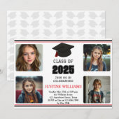 Invitation Graduation rouge et noire (Devant / Derrière)