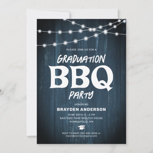 Invitation Graduation rustique BBQ Bleu (Devant)
