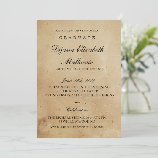 Invitation Graduation rustique classique (Debout devant)