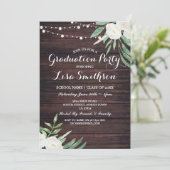 Invitation Graduation rustique Fleurs blanches Lumières Invit (Debout devant)