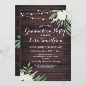 Invitation Graduation rustique Fleurs blanches Lumières Invit (Devant / Derrière)