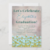 Invitation Graduation rustique Fleurs d'aquarelle bleu (Devant)