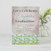 Invitation Graduation rustique Fleurs d'aquarelle bleu (Debout devant)