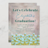 Invitation Graduation rustique Fleurs d'aquarelle bleu (Devant / Derrière)