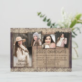 Invitation Graduation Rustique Pays Dentelle en bois 5 Photo (Debout devant)