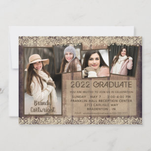 Invitation Graduation Rustique Pays Dentelle en bois 5 Photo