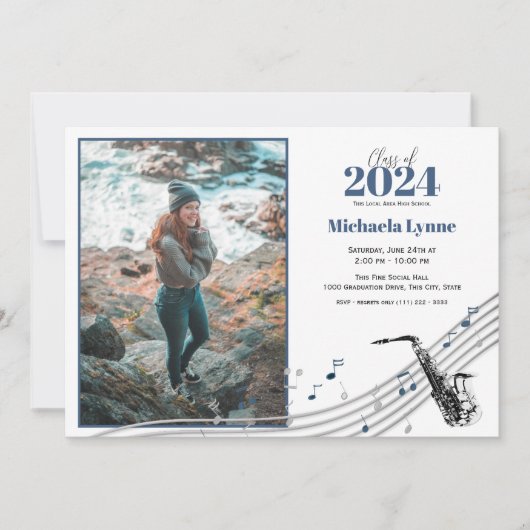 Invitation Graduation Saxophone Marching Band avec photo (Devant)