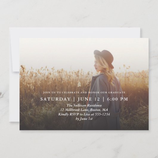 Invitation Graduation Script Photo Party recto verso | Noir (Dos)