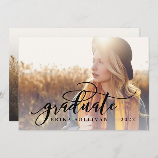 Invitation Graduation Script Photo Party recto verso | Noir (Devant / Derrière)