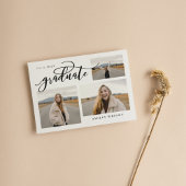 Invitation Graduation Script Simple 3 Photo Collage Party