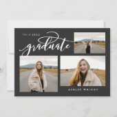 Invitation Graduation Script Simple 3 Photo Collage Party Inv (Devant)