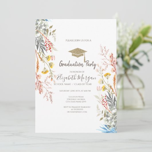 Invitation Graduation séchée par la prairie fleur sauvage (Debout devant)