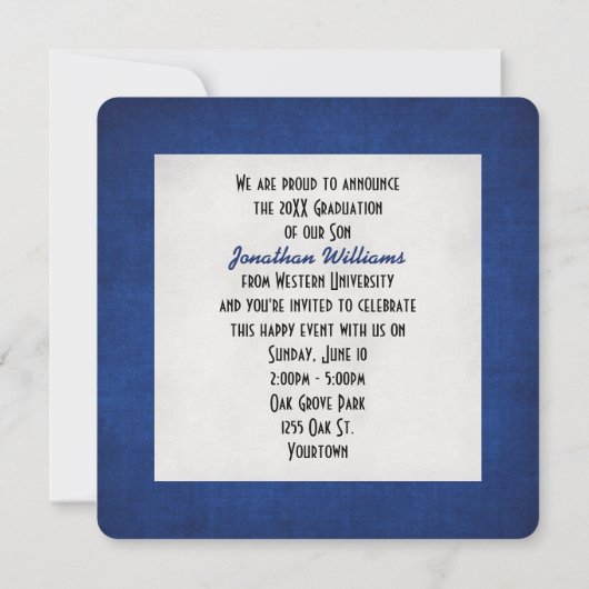 Invitation Graduation Silver Laurel sur Blue (Dos)