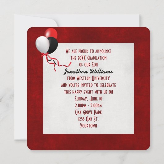 Invitation Graduation Silver Laurel sur Red (Dos)
