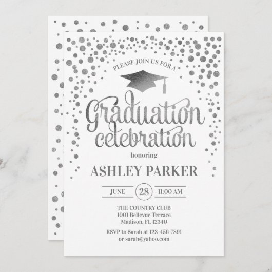 Invitation Graduation - Silver White (Devant / Derrière)