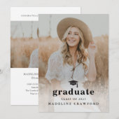 Invitation Graduation simple Casquette et photo Tassel (Devant / Derrière)