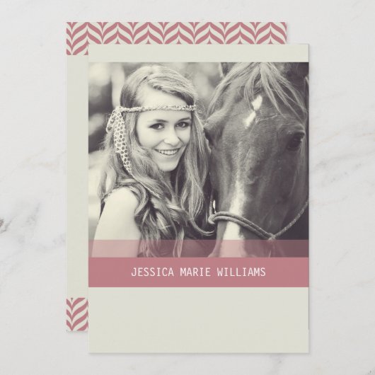 Invitation Graduation simple de Chevron | Rouge (Devant / Derrière)