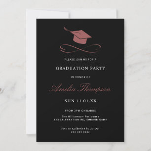 Invitation Graduation simple et élégante en rose et noir