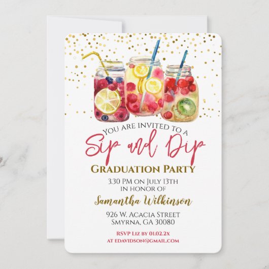 Invitation Graduation Sip and Dip Fruit Cocktail Pool Party (Devant)