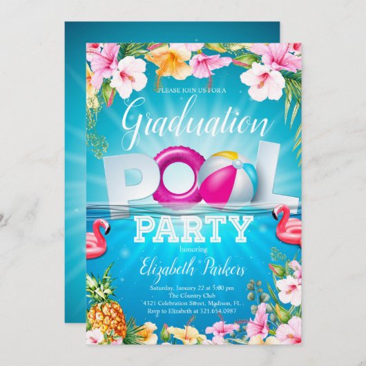 Invitation Graduation Summer Pool Party (Devant / Derrière)