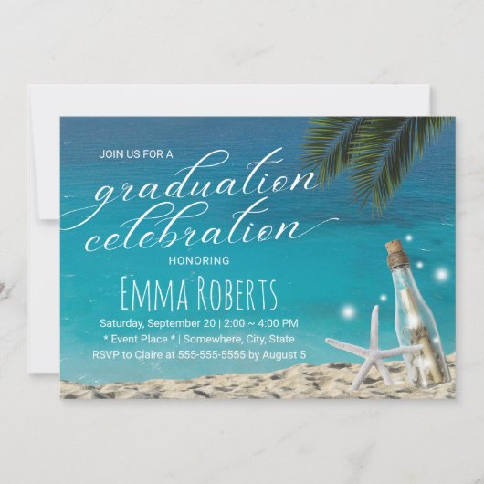 Invitation Graduation Tropical Starfish Beach Message Bottle (Devant)