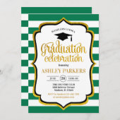 Invitation Graduation - Vert Or Blanc (Devant / Derrière)