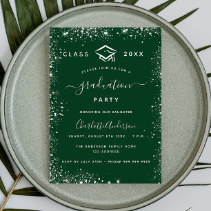Invitation Graduation verte argent parties scintillant glamou