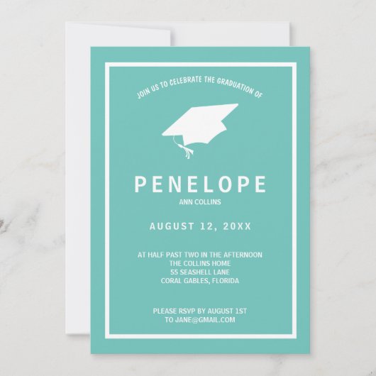 Invitation Graduation verte Turquoise moderne (Devant)