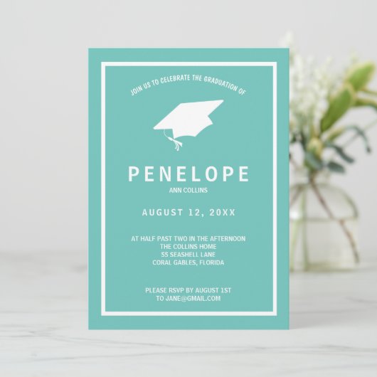Invitation Graduation verte Turquoise moderne (Debout devant)