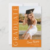 Invitation Graduation Vertical Orange Photo (Devant)