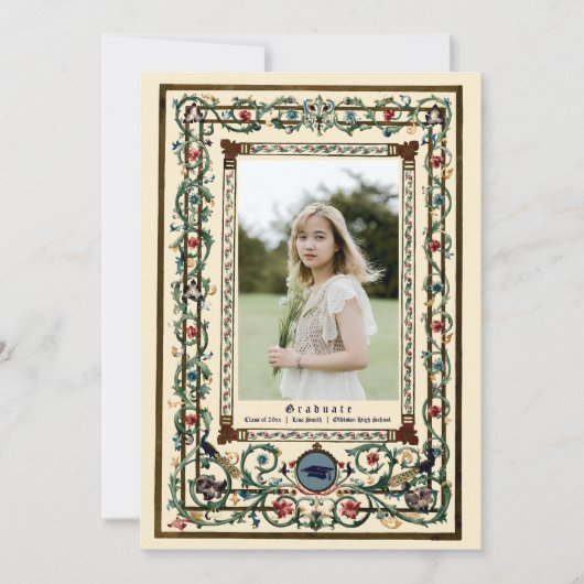 Invitation Graduation vintage "médiévale" éclairée (Devant)